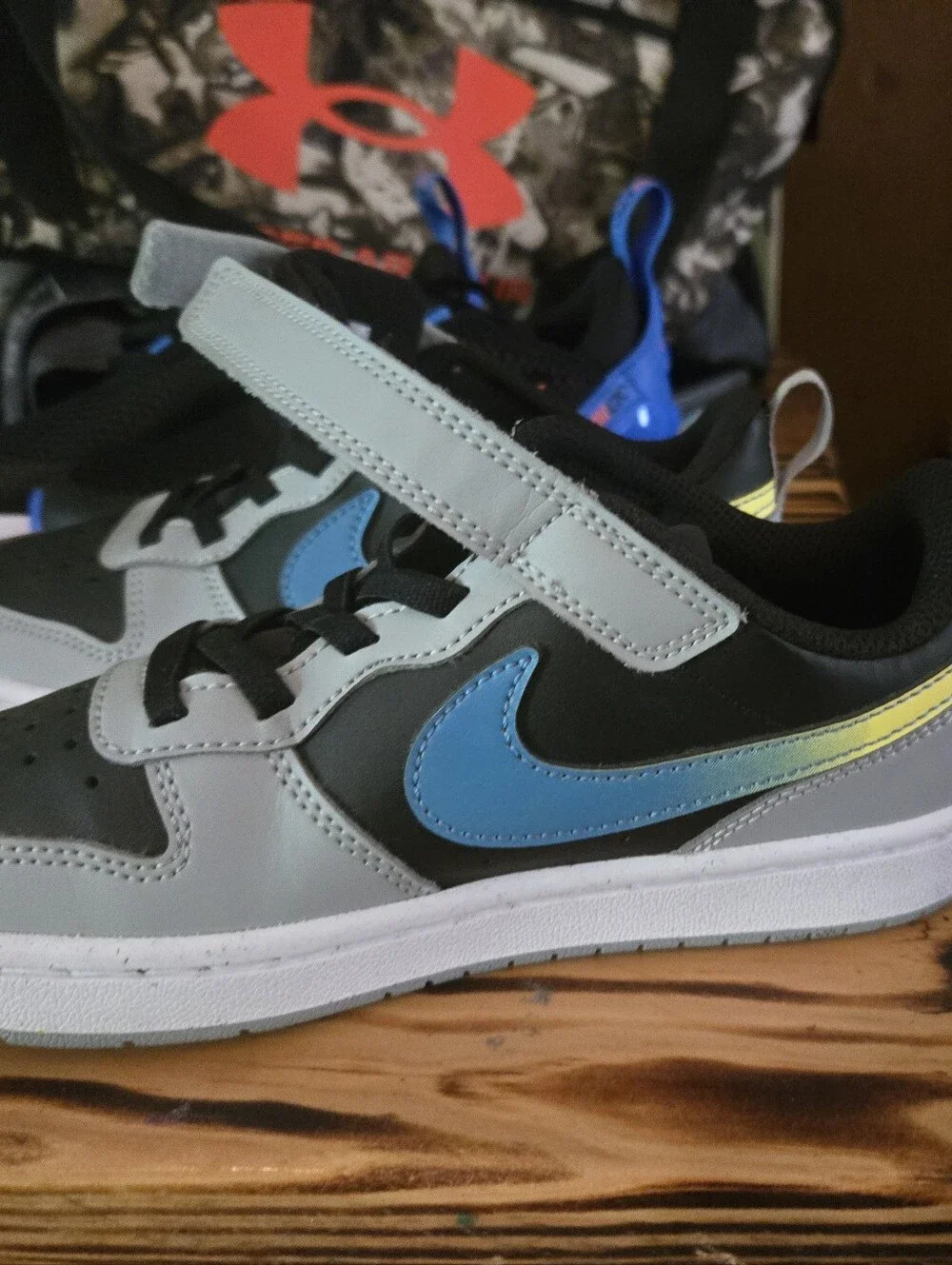 Nike Kids Sneakers - Blue Swoosh with Yellow Fade